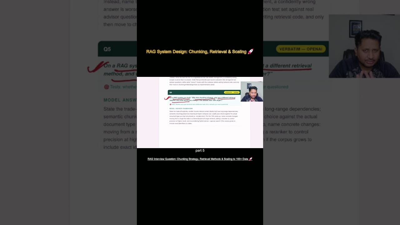 RAG Interview Question: Chunking Strategies, Retrieval Methods & Scaling to 100x Data | #coding